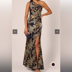 Adrianna Papell One Shoulder Navy Floral Dress